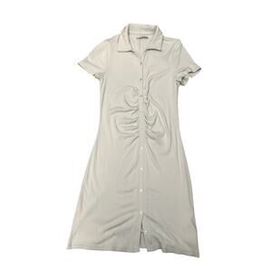 Abercrombie & Fitch Green Ruched Button Up Fitted Dress Collar Large Tall